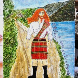 Scottish Man in a Kilt Painting 9"x11"